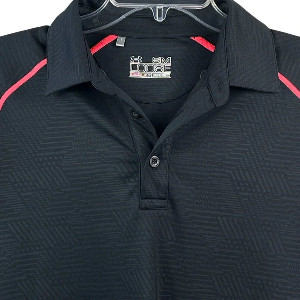 New Men's Under Armour LooseFit HeatGear Stretch Black/Neon Pink Polo Small 0252